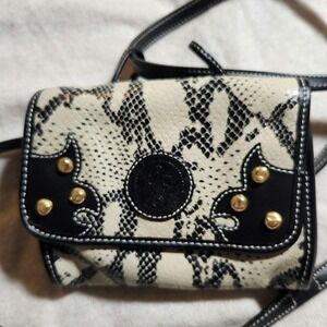 Carlos Falchi $495 Vintage 1980s Snakeskin Black Leather Crossbody Gold Studded